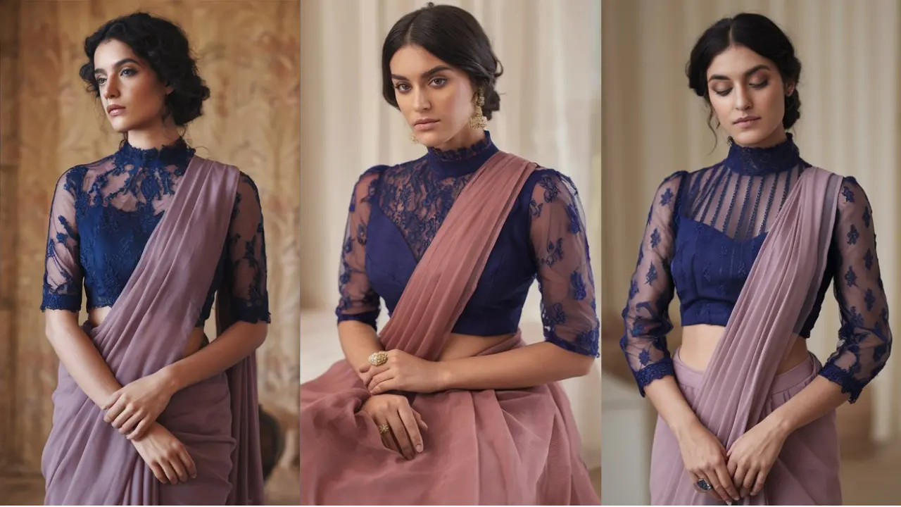 Collar Neck Blouse Designs For Organza Saree