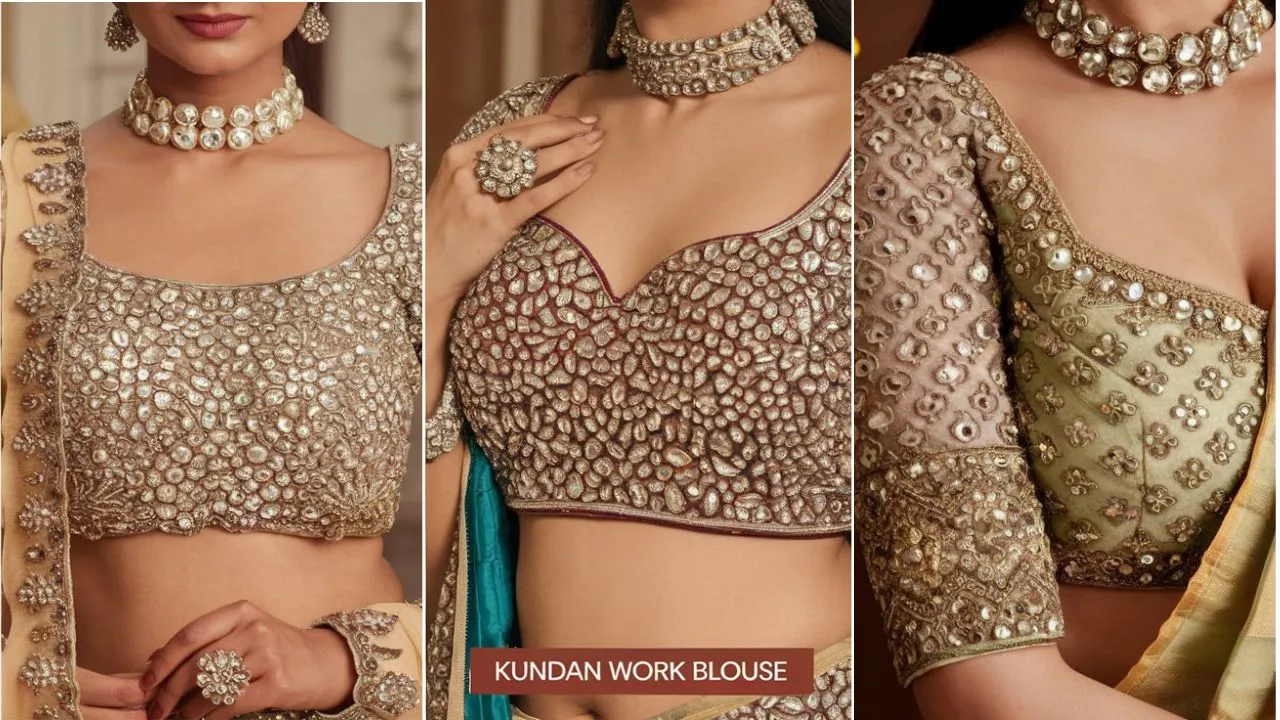 Kundan Work Blouse Designs Pattu Saree